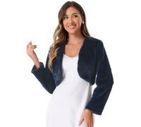 Allegra K Damen Crop Langarm Jacke den Offener Vorderseite Abend Bolero Kunstpelz Mantel Navy blau L