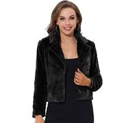 Allegra K Damen Cropped Kunstpelz Jacke Revers Cardigan Shrug 2023 Winter Flauschiger Kunstpelz Mantel, Schwarz, M