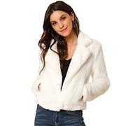 Allegra K Damen Cropped Kunstpelz Jacke Revers Cardigan Shrug 2024 Winter Flauschiger Kunstpelz Mantel, Weiss/opulenter Garten, M