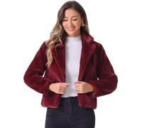 Allegra K Damen Cropped Kunstpelz Jacke Revers Cardigan Shrug 2024 Winter Flauschiger Kunstpelz Mantel, Burgunder, S