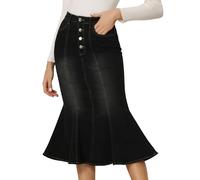 Allegra K Damen Denimrock Fischschwanz Rock Distressed Jeansrock Langer Rock Schwarz XL