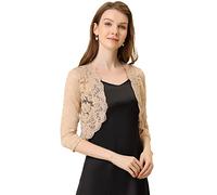 Allegra K Damen Elegant 3/4 Ärmel Sheer Floral Lace Shrug Top, Khaki, X-Groß