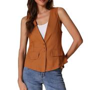 Allegra K Damen Elegant Anzugweste Locker Ärmellos Blazer Leinen Leichte Jacke Business Weste Orange S