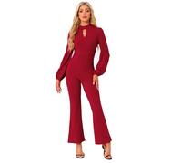 Allegra K Damen Elegante Jumpsuits Langärm Hohe Taille Eleganter Party mit Schlaghose Rot S