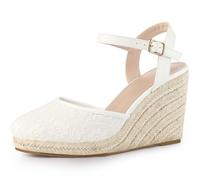 Allegra K Damen-Espadrille-Sandalen mit geschlossener Zehenpartie, Spitze und Keilabsatz Elfenbein 38