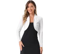 Allegra K Damen Festlich Samt Bolero Offene Vorderseite Langarm Hochzeit Velvet Shrug Weiß XL