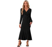 Allegra K Damen Figurbetontes Langes Maxikleid Mit Gürtel Sexy Bodenlanges Mit Fischschwanz Meerjung Frauen Kleid Schwarz L