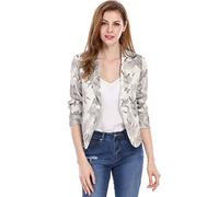 Allegra K Damen Gekerbter Kragen Offen Blazer Freizeit Jacke Büro Sakko Beige-Blumig XL