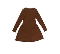 Allegra K Damen Geripptes Strickkleid Langärm Rundhals Tailliert Fließende A-Linie Kleid Braun XS
