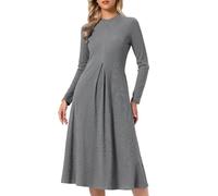 Allegra K Damen Geripptes Strickkleid Llässiges Langärm Kleid mit Rundhals Taschen A-Linien Schnitt Grau XL