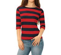 Allegra K Damen Gestreift Shirt Halbarm Geringelt Oberteil Streifen Bluse
