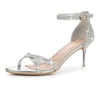 Allegra K Damen Glitter Ankle Straps Stiletto Clear Heels Sandalen Silber 40