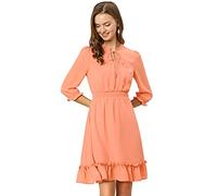 Allegra K Damen Herbst Hochzeit Gäste Kleider Rüschensaum 3/4 Ärmel A-Linie gesmoktes kurzes Chiffonkleid, lachsfarben, Groß