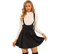 Allegra K Damen High Waist Hosenträger Röcke Weihnachten A-Linie Mini Lace Up Strapsrock, Schwarz, Groß