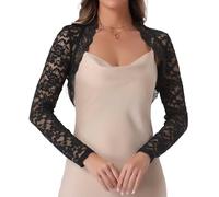 Allegra K Damen Hochzeit Bolero aus Floraler Spitze mit Rüschen Langärm Vorne Offen Kurzer Cardigan Schwarz M