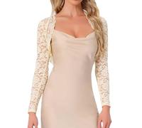 Allegra K Damen Hochzeit Bolero aus Floraler Spitze mit Rüschen Langärm Vorne Offen Kurzer Cardigan Aprikose L