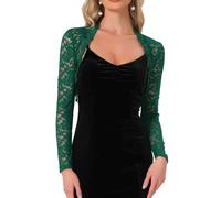 Allegra K Damen Hochzeit Bolero aus Floraler Spitze mit Rüschen Langärm Vorne Offen Kurzer Cardigan Grün XS