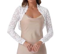 Allegra K Damen Hochzeit Bolero aus Floraler Spitze mit Rüschen Langärm Vorne Offen Kurzer Cardigan Weiß S