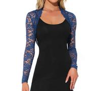 Allegra K Damen Hochzeit Bolero aus Floraler Spitze mit Rüschen Langärm Vorne Offen Kurzer Cardigan Blau S