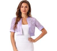 Allegra K Damen Hochzeit Boleros Kurzarm Spitze Bolero Satin Panel Offen Front Crop Cardigan Shrug Lila M