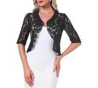 Allegra K Damen Hochzeit Spitze Festlich Bolero für Abendkleid 3/4-Ärmel Rüschen Eleganter Cardigan Schwarz L