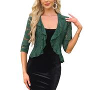 Allegra K Damen Hochzeit Spitze Festlich Bolero für Abendkleid 3/4-Ärmel Rüschen Eleganter Cardigan Dunkelgrün L