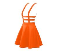 Allegra K Damen Hosenträger Rock Hoher Taille A-Linie Lässiger Latzrock Minirock Orange S