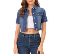 Allegra K Damen Jeansjacke Kurzarm Kurz Cropped Jeansjacken Knopfleiste Crop Jacket Kurze Denim Jacke