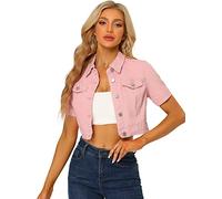 Allegra K Damen Jeansjacke Kurzarm Kurz Cropped Jeansjacken Knopfleiste Crop Jacket Kurze Denim Jacke