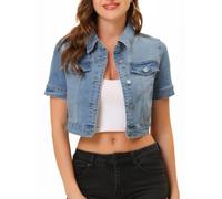 Allegra K Damen Jeansjacke Kurzarm Kurz Cropped Jeansjacken Knopfleiste Crop Jacket Kurze Denim Jacke