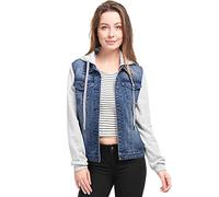 Allegra K Damen Jeansjacke mit Kapuze Langarm Button Panel Hoodie Denim Jacke Dunkelblau XL