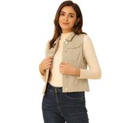 Allegra K Damen Jeansjacke mit Knöpfen, gewaschen, mit Brust-Pattentaschen, Beige, XL