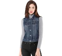 Allegra K Damen Jeansjacke mit Knöpfen, gewaschen, mit Brust-Pattentaschen, Blau, XXL