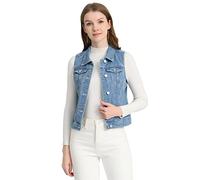 Allegra K Damen Jeansjacke mit Knöpfen, gewaschen, mit Brust-Pattentaschen, Hellblau-b, S