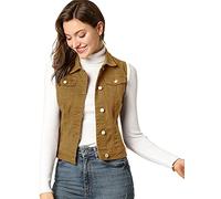 Allegra K Damen Jeansjacke mit Knöpfen, gewaschen, mit Brust-Pattentaschen, Khaki, XL