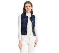Allegra K Damen Jeansjacke mit Knöpfen, gewaschen, mit Brust-Pattentaschen, Marineblau, L