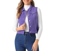 Allegra K Damen Jeansjacke mit Knöpfen, gewaschen, mit Brust-Pattentaschen, Violett, M