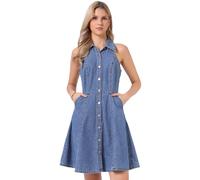 Allegra K Damen Jeanskleider Leichte Jeans Neckholder Denim Kleider mit Knopfleiste Hellblau S