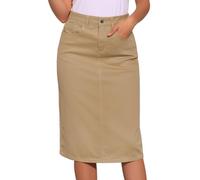 Allegra K Damen Jeansrock Knielang Lang Bleistiftrock Lässiger Dehnbare Midi Denim Röcke mit Hoher Taille Rock Khaki XS