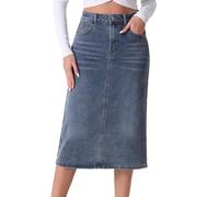 Allegra K Damen Jeansrock Knielang Lang Bleistiftrock Lässiger Dehnbare Midi Denim Röcke mit Hoher Taille Rock Grau Blau L