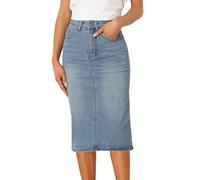 Allegra K Damen Jeansrock Knielang Lang Bleistiftrock Lässiger Dehnbare Midi Denim Röcke mit Hoher Taille Rock Hellblau XS
