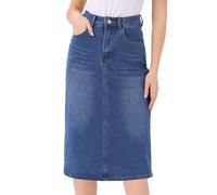 Allegra K Damen Jeansrock Lang Bleistiftrock Knielang Lässiger Dehnbare Midi Denim Röcke mit Hoher Taille Himmelblau XS