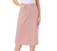 Allegra K Damen Jeansrock Lang Bleistiftrock Knielang Lässiger Dehnbare Midi Denim Röcke mit Hoher Taille Rosa L