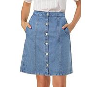 Allegra K Damen Jeansröcke 2024 Sommer Casual A-Linie Kurz Button Down Jeansrock, Hell, blau, Mittel