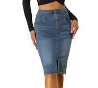 Allegra K Damen Jeansröcke, geteilt, lässig, hohe Taille, figurbetont, Denim, Bleistiftrock, Blau, Klein