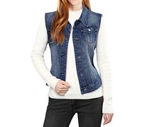 Allegra K Damen Jeansweste Ärmellos Knopfleiste Denim Rever Jacke Westen mit Taschen Dunkelblau M