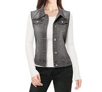 Allegra K Damen Jeansweste Ärmellos Knopfleiste Denim Rever Jacke Westen mit Taschen Grau L