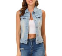 Allegra K Damen Jeansweste Ärmellos Knopfleiste Denim Rever Jacke Westen mit Taschen Himmelblau XS