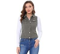 Allegra K Damen Jeansweste Ärmellos Knopfleiste Sommer Denim Revers Jacke Westen mit Taschen Grau S