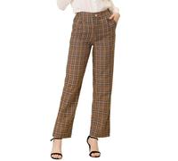 Allegra K Damen Karohose Elastischer Bund Lässig Lang | Elegante Bürohose mit Taschen Knöchellang für Tägliche Outfits